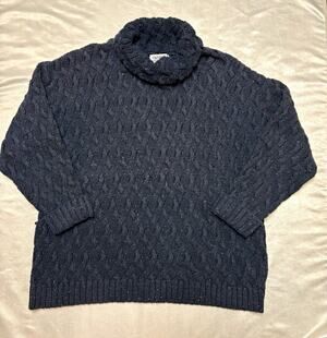 Vintage No Saint Cable Knit Sweater S Made USA Cotton Turtleneck Fisherman Fleck